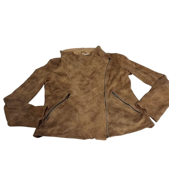 Elan Jacket Women's Brown Faux Suede Cowl Neck ZIP Up Moto Jacket Sz M - Picture 3 of 9